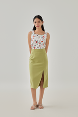 Eileen Front Slit Skirt in Avocado