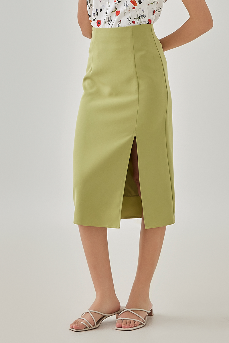 Eileen Front Slit Skirt in Avocado
