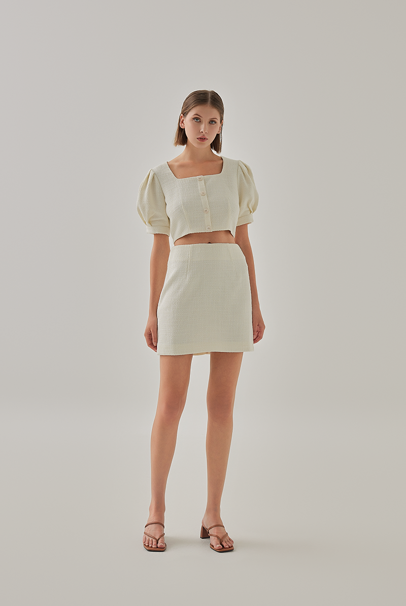 Kadence Tweed Skirt in Cream