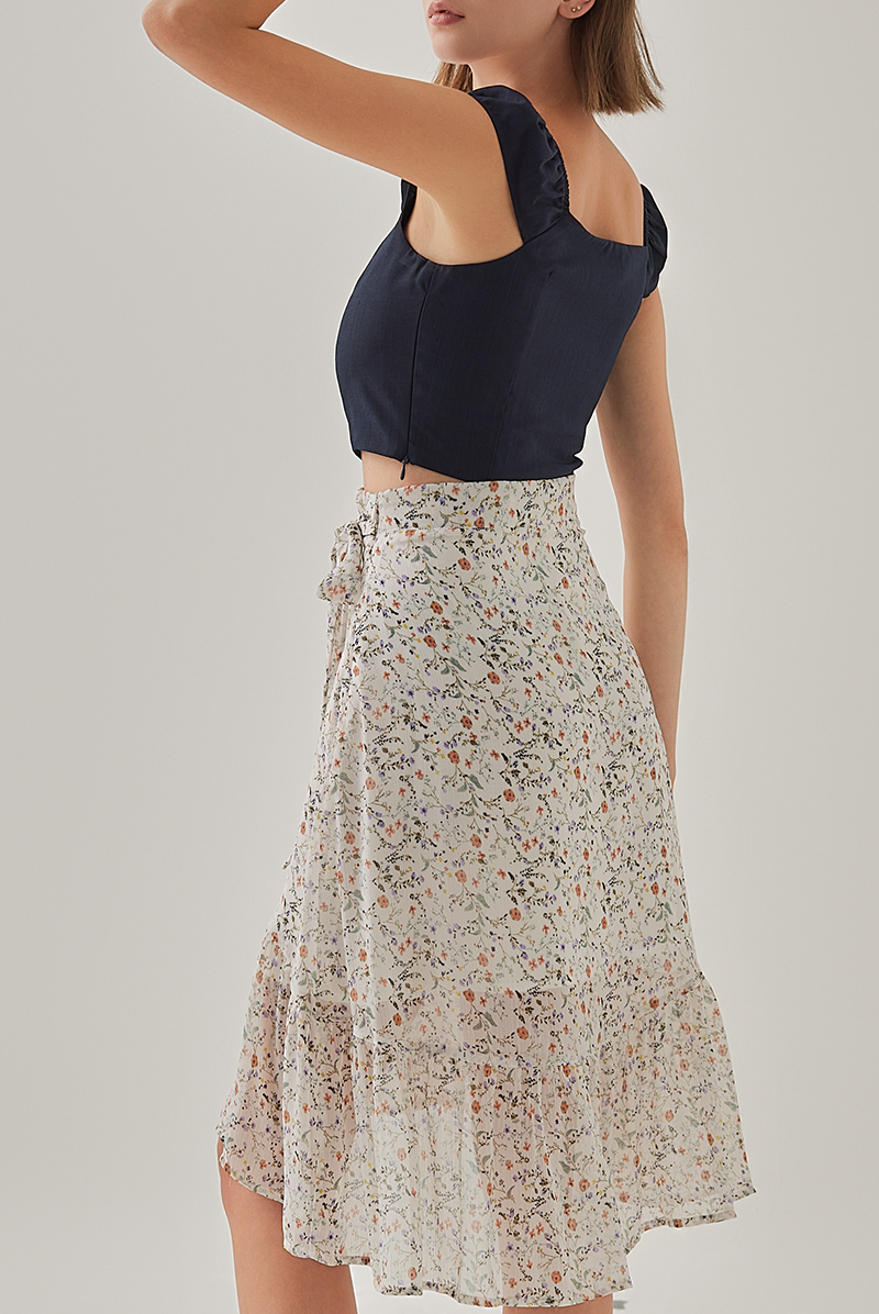 Wren High Low Floral Wrap Skirt in White