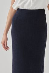 Layla Tweed Textured Pencil Skirt in Navy Blue