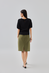 Perry Elasticated Midi Skirt in Moss Green
