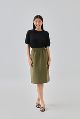 Perry Elasticated Midi Skirt in Moss Green