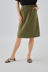 Perry Elasticated Midi Skirt in Moss Green