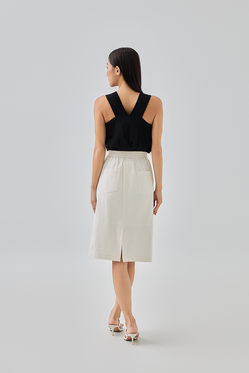 Perry Elasticated Midi Skirt in Rice