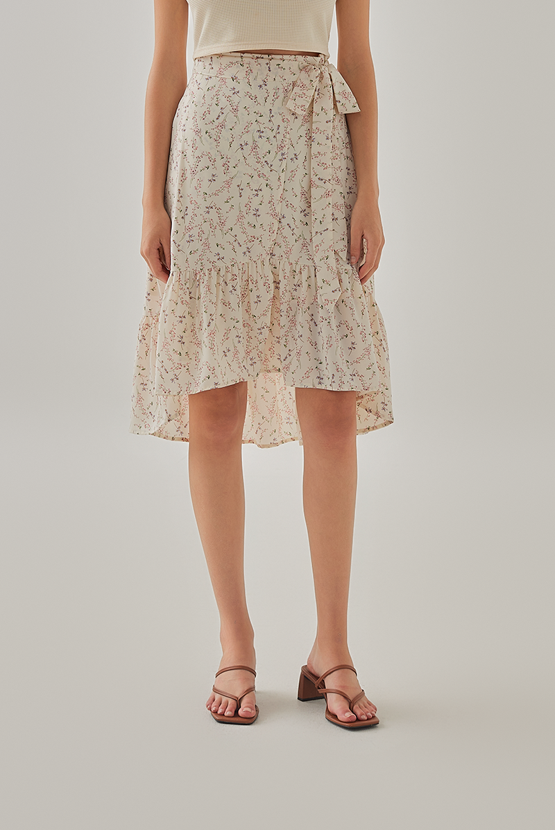 Lorna Floral High Low Skirt in Cream