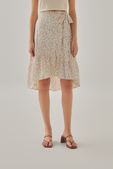 Lorna Floral High Low Skirt in Cream