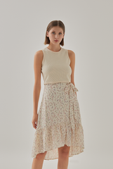 Lorna Floral High Low Skirt in Cream