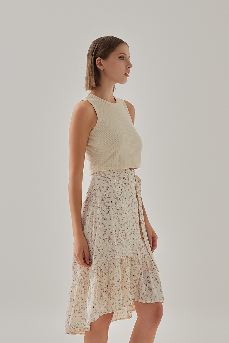 Lorna Floral High Low Skirt in Cream