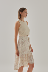 Lorna Floral High Low Skirt in Cream