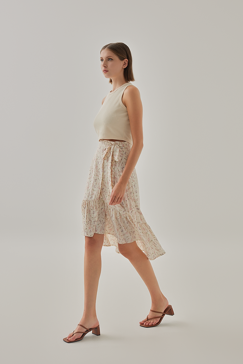Lorna Floral High Low Skirt in Cream