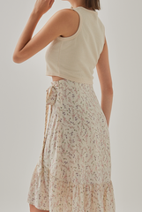 Lorna Floral High Low Skirt in Cream