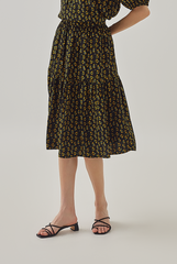 Amber Floral Tiered Midi Skirt in Black
