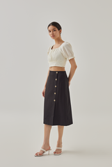 Macie Side Button Midi Skirt in Black
