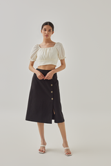 Macie Side Button Midi Skirt in Black