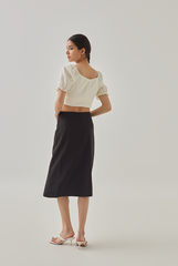 Macie Side Button Midi Skirt in Black