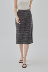 Ana Pencil Tweed Textured Skirt in Black