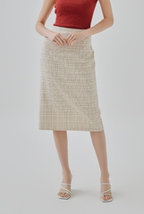 Ana Pencil Tweed Textured Skirt in Coffee