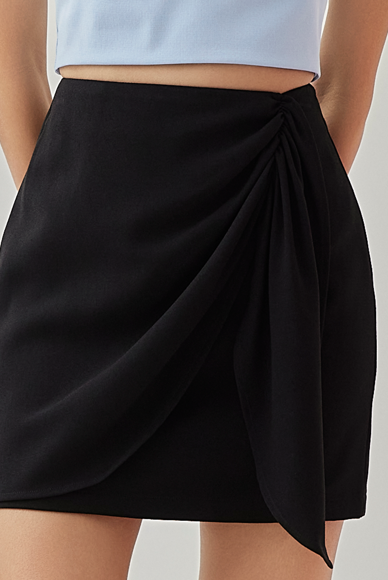 Gweneth Draped Wrap Mini Skirt in Black