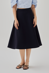 Gizelle Front Slit A-Line Skirt in Navy Blue
