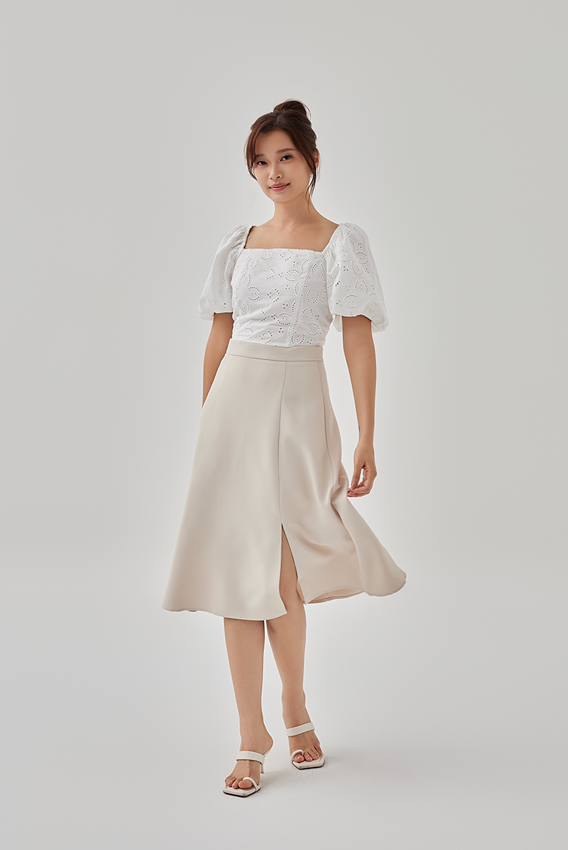 Gizelle Front Slit A-Line Skirt in Oat