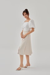 Gizelle Front Slit A-Line Skirt in Oat