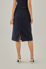 Ingrid Striped Pencil Skirt in Navy Blue