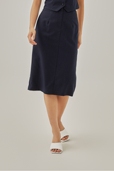 Ingrid Striped Pencil Skirt in Navy Blue