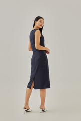 Ingrid Striped Pencil Skirt in Navy Blue