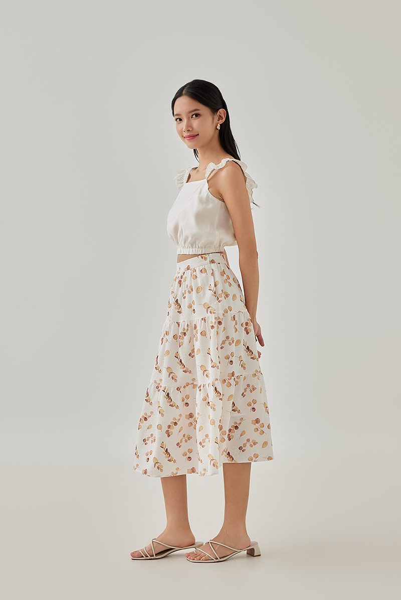 Baily Printed Tiered Skirt in White