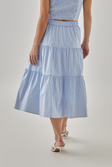Hillary Striped Tiered Skirt in Chambray Blue