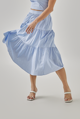Hillary Striped Tiered Skirt in Chambray Blue