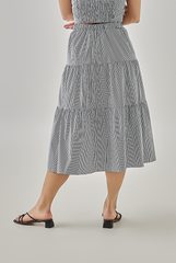 Hillary Striped Tiered Skirt in Navy Blue