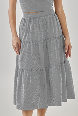 Hillary Striped Tiered Skirt in Navy Blue