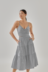Hillary Striped Tiered Skirt in Navy Blue