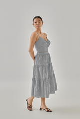 Hillary Striped Tiered Skirt in Navy Blue