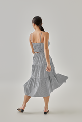 Hillary Striped Tiered Skirt in Navy Blue