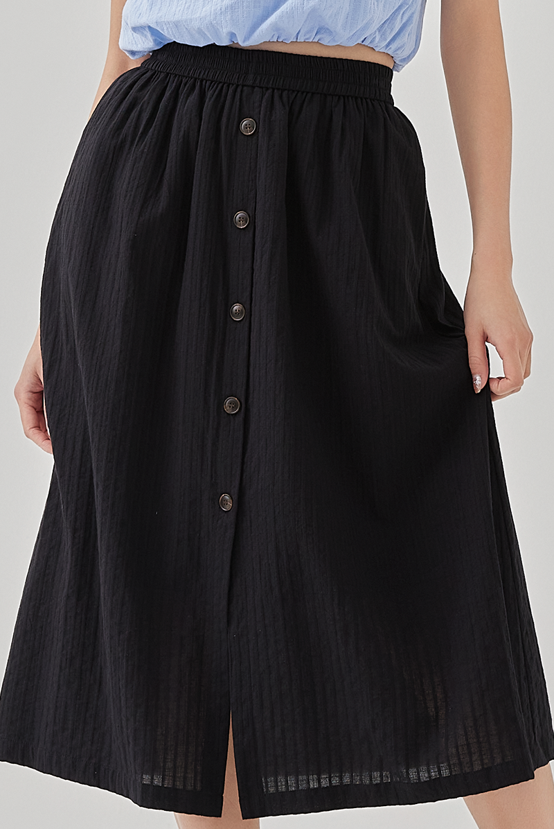 Ari Front Button Skirt in Black