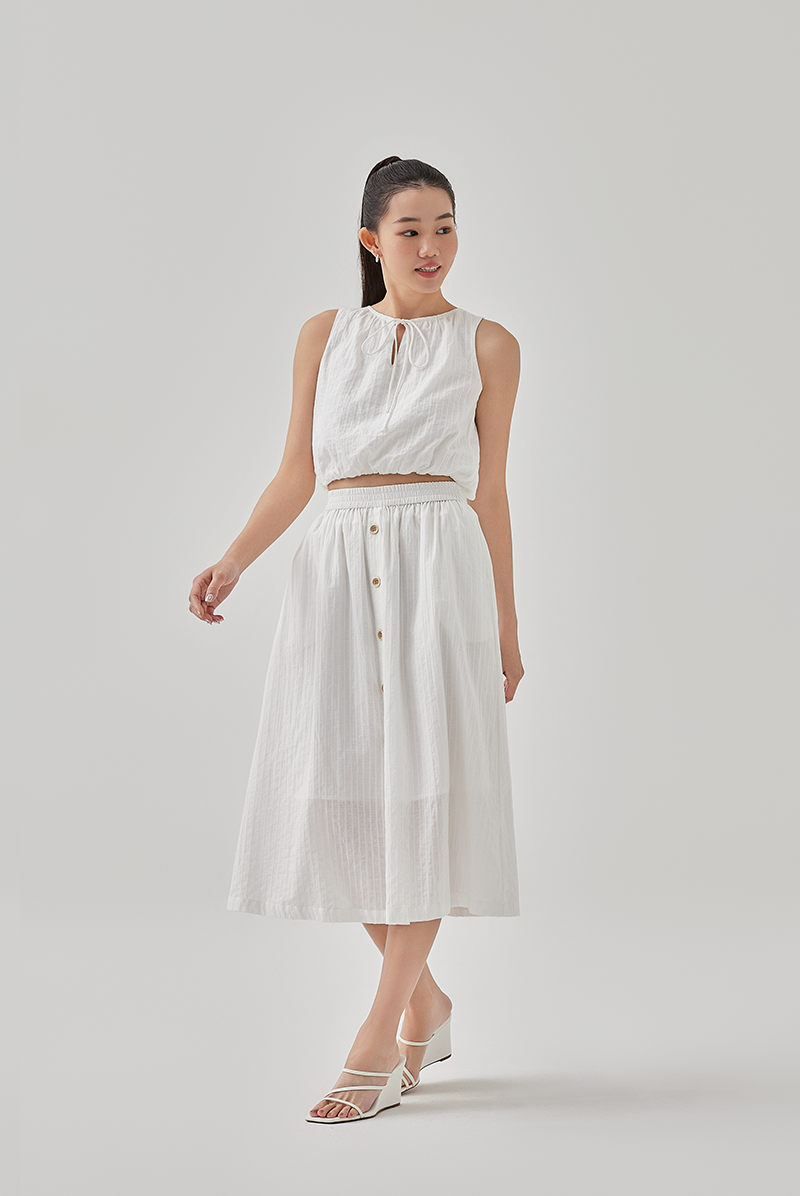 Ari Front Button Skirt in White