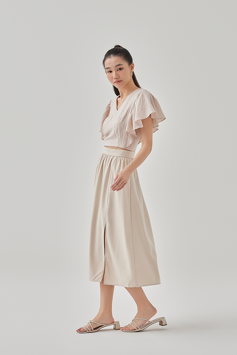 Evy A-Line Skirt With Slit in Powder