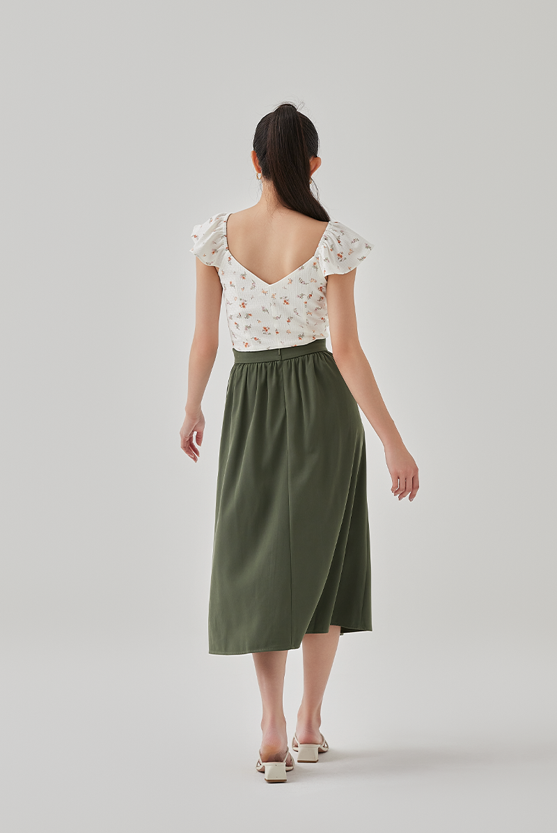 Evy A-Line Skirt With Slit in Tea