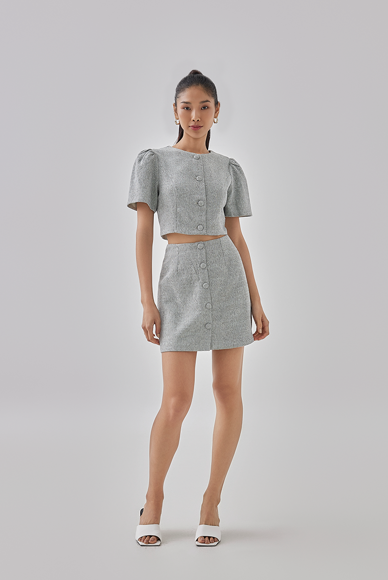 Madelyn Tweed Button Down Mini Skirt