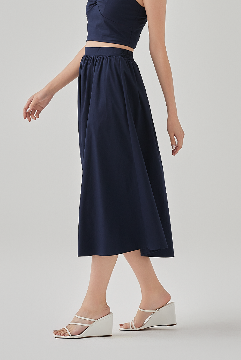 Ray High Waisted A-Line Skirt in Navy Blue 