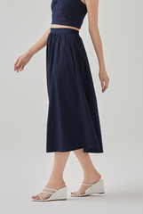 Ray High Waisted A-Line Skirt in Navy Blue 