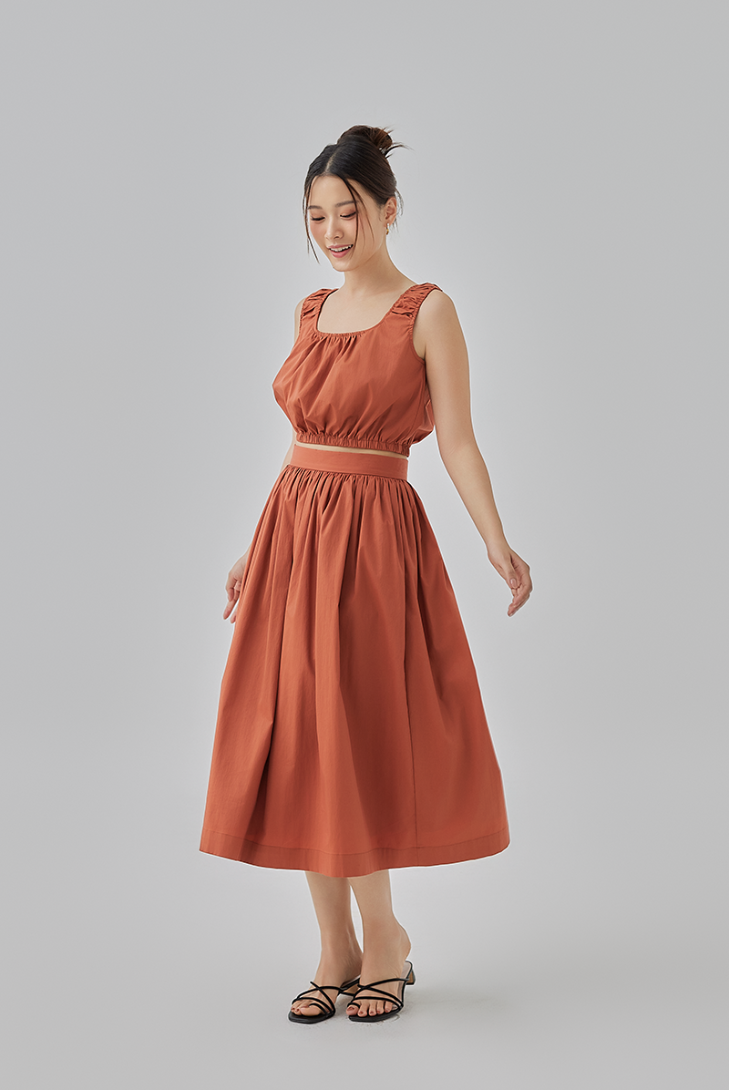 Daina Midi Flare Skirt in Brick