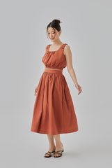 Daina Midi Flare Skirt in Brick