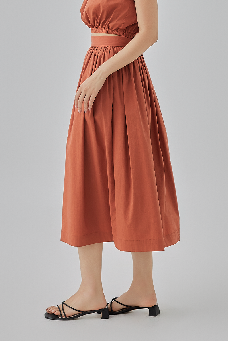 Daina Midi Flare Skirt in Brick