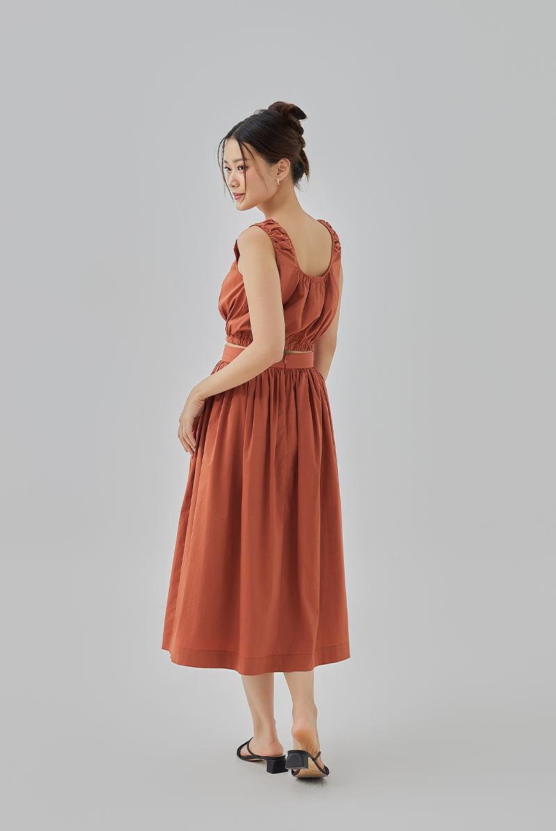 Daina Midi Flare Skirt in Brick