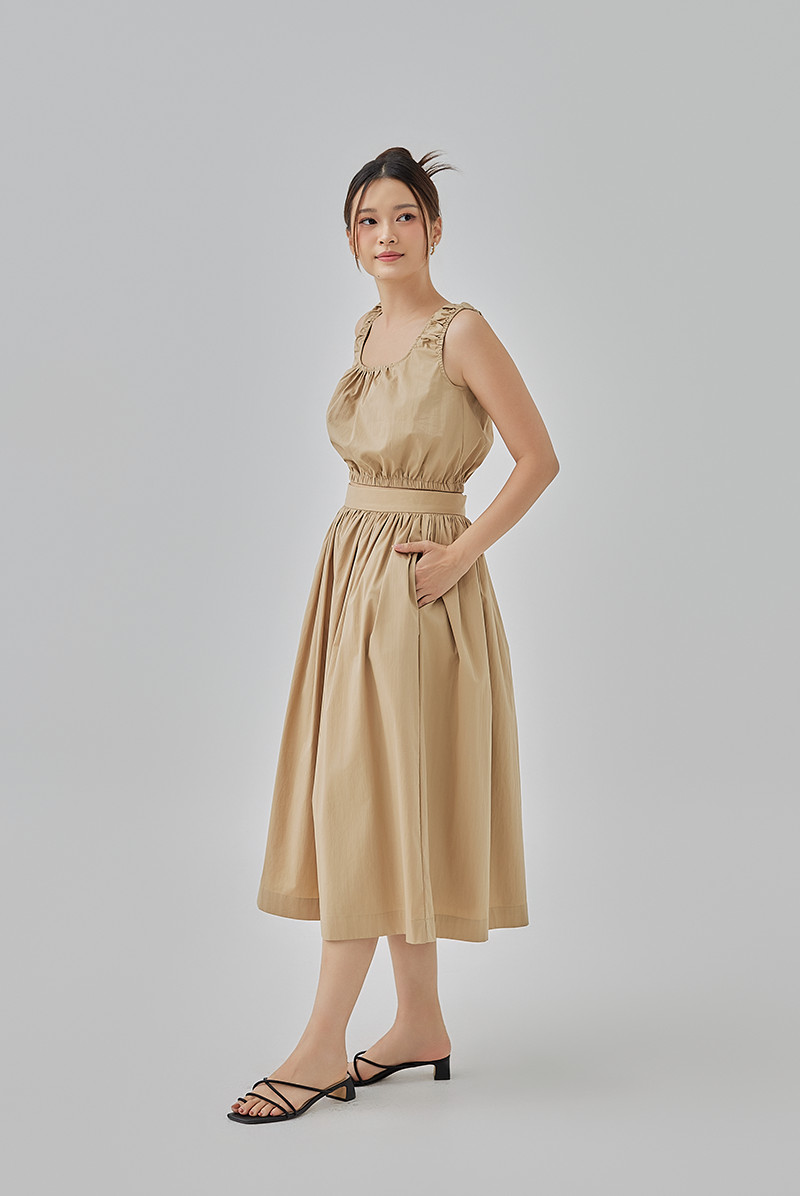 Daina Midi Flare Skirt in Khaki 