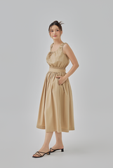 Daina Midi Flare Skirt in Khaki 
